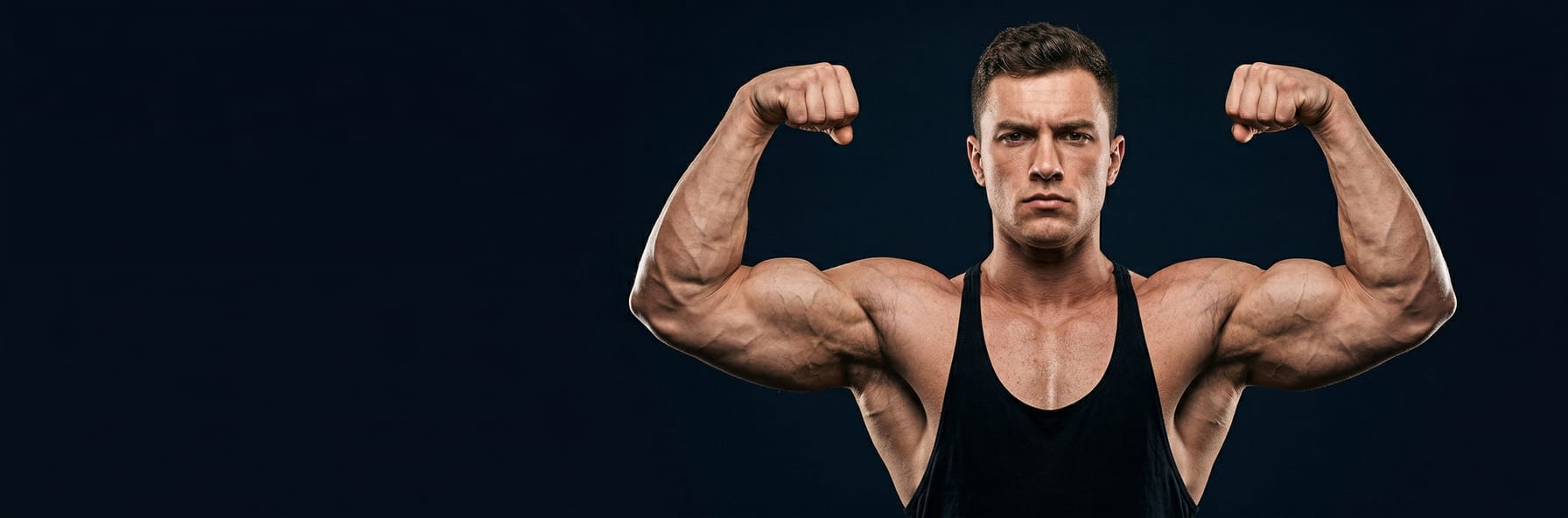 Muscular forearm and hand gripping barbell — extreme close-up with dramatic overhead lighting