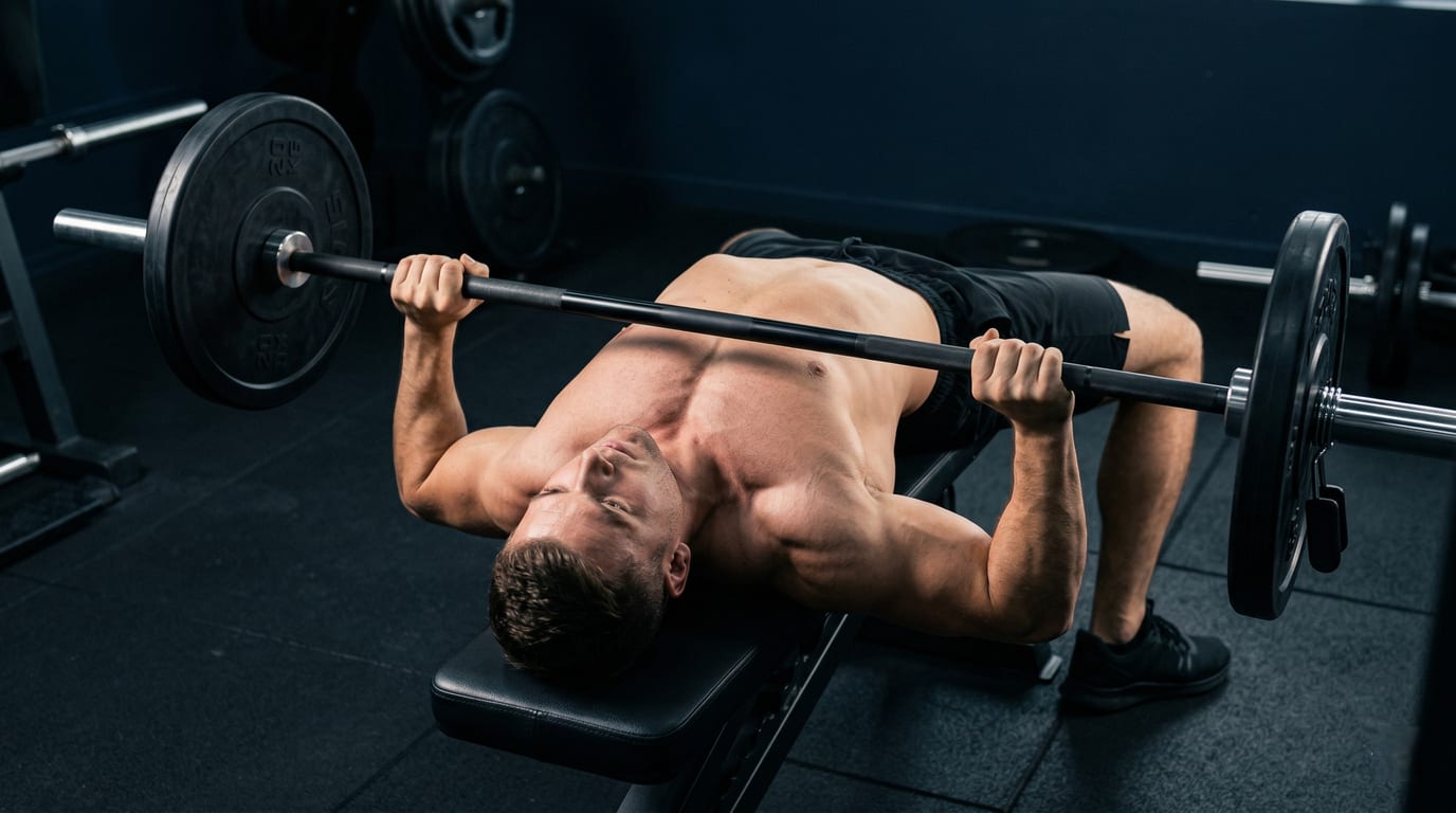 Modern gym with bench press, cable machine, and leg press stations — 3-Day Split program