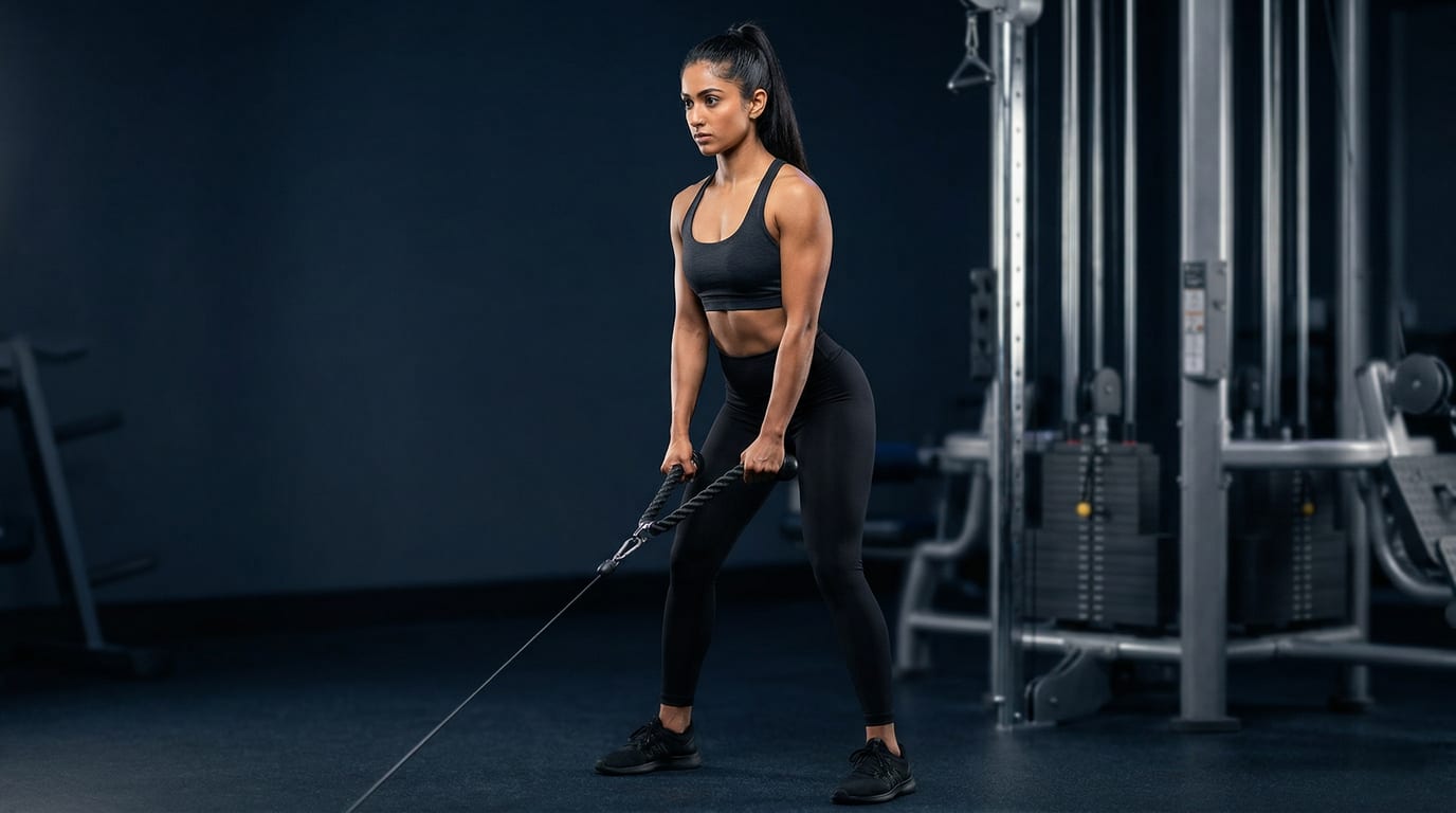 Woman performing barbell hip thrust in a gym — Glute and Upper Body Split program